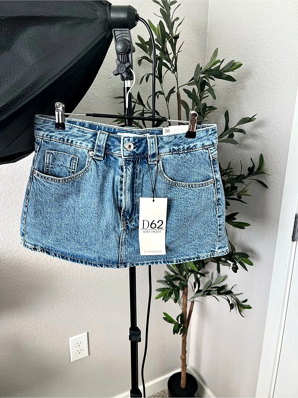 Stradivarius D62 Denim Mini Skort Light Blue Size 4
